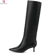 De moda de las mujeres hasta la rodilla botas tacones botas cómodas de cremallera lateral Zapatos de invierno Zapatos de Mujer de gran tamaño 33-47 2024 - compra barato