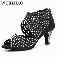 WUXIJIAO-zapatos de mujer con diamantes de imitación negros, zapatillas de Jazz, zapatos de baile de tacón alto con diamantes de imitación, zapatos de baile latino 2024 - compra barato