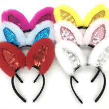New Fashion Cute Children Sequined Rabbit Ears Headband Funny Cute Plush Hair Band For Festival Soft Fashion Lovely Hairband 2024 - buy cheap