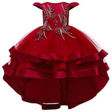 Menina bordado de seda vestido de princesa para festa de casamento crianças vestidos para a criança crianças cetim primeira comunhão glitz pageant vestidos 2024 - compre barato