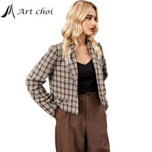 2021 Casual Blazer Women Plaid Checked Short Jackets Leisure Suit Fashion Female Coats Vintage Outerwear Temperament Overcoat 2024 - buy cheap