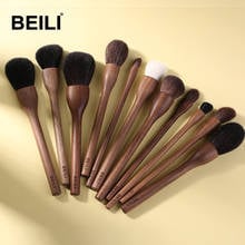 BEILI-brochas de maquillaje de madera de nogal, juego de pinceles de maquillaje de belleza, Clase A, polvo de pelo de cabra, contorno de cejas, colorete, sombra de ojos 2024 - compra barato