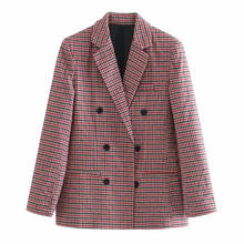 Moda feminina blazers xadrez 2021 outono duplo breasted fino terno casual senhora do escritório casaco 2024 - compre barato