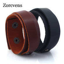 ZORCVENS-pulsera de cuero auténtico para mujer y hombre, brazalete de cuero ajustable, color negro y marrón, regalo de Navidad 2024 - compra barato