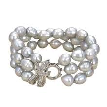 GG Jewelry 8'' 3 Strands Grey Rice Gray Rice Pearl Bracelet 2024 - buy cheap