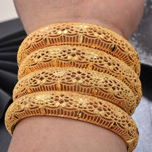 Pulseras de Dubái para mujer, brazalete de color dorado de 24K, joyería nupcial, venta al por mayor, 4 unids/lote 2024 - compra barato