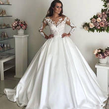 Lorie-vestido de noiva de cetim com manga longa, modelo princesa, vestidos de noiva com bolso, boho 2024 - compre barato