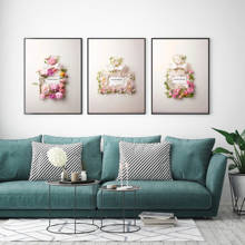 Nórdico arte da parede miss flor perfume garrafa de fotos parede para sala estar casa decorações lona pintura cartaz 2024 - compre barato