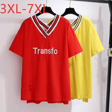 New 2021 Summer Plus Size Women For Women Large Loose Short Sleeve Letter Cotton V Neck T-shirt Red Yellow 3XL 4XL 5XL 6XL 7XL 2024 - buy cheap