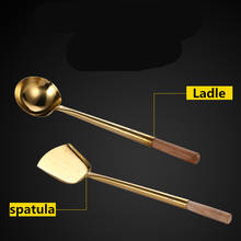 Spoon copper spatula wooden handle pure copper spoon commercial frying pan gruel spoon brass spatula copper old fashioned shovel 2024 - buy cheap