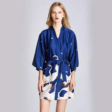 Pijamas de seda das mulheres roupão de banho roupão de banho de manhã robe dunhuang mural impressão quimono roupão de banho algodão lingerie pijamas 2024 - compre barato