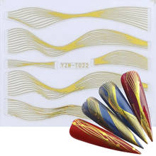 ZKO 3D Curved Stripe Lines Slider Nail Adhesive Sticker Wraps Metal Wave Stripes Tape for Nails Gold Manicure Designs Tips 2024 - buy cheap