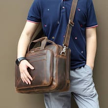 Luufan Vintage Leather Men Briefcase bag Crazy Horse Leather 15.6 inch PC business handbag Suitcase Natural cowhide Laptop Tote 2024 - buy cheap