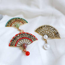 muylinda Vintage Metal Fan Brooch Tassel Stoned Brooches And Pins For Women Banquet Charm Clothes Scarf Clip Pin 2024 - buy cheap