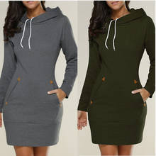 Sexy Women's Sweatshirt Dress Fashion Solid Pocket Package Hip Ladies Mini Dresses Plus Size Spring Autumn Hooded Drawstring 2024 - buy cheap