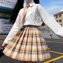 Japanese Girls Spring Autumn Long Sleeve White Shirt and High Waist Plaid Pleated Skirts Women JK School Uniform Students Cloths 2024 - buy cheap