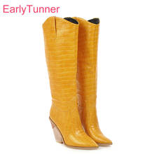  Brand New Sweet Yellow Wine Red Women Knee High Boots Sexy Spike High Heels Lady Nude Shoes EH510 Plus Big Size 10 43 45 48 2024 - buy cheap