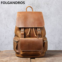 Mochila de couro legítimo vintage, mochila escolar clássica artesanal para laptop 2024 - compre barato