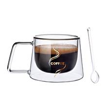 Double Wall Insulated Glasses Coffee Mugs with Square Handle Durable Unique Coff 37MF 2024 - buy cheap