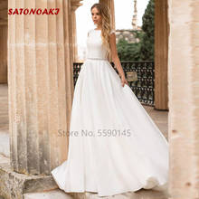 Simple Satin Wedding Dress 2022 Cap Sleeve Court Train Long Bride Gown With Beaded Sash Custom Made Vestido De Novia Robe Mariée 2024 - buy cheap