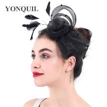 Tulle Fascinator Hair Clip Women Mesh Feather Party Show Hair Accessories Black Headwear Cocktail Hats Multicolors SYF296 2024 - buy cheap