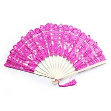 50 pçs estilo chinês do vintage laço flor mão fã folding fãs dança festa de casamento favor decorativo fãs de bambu personalizar impressão 2024 - compre barato