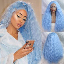 Sky Blue Wig Half Orange Black Synthetic Lace Front Wig Heat Resistant Green Gray Long Wavy Cosplay Wigs For Black Women EEWIGS 2024 - buy cheap