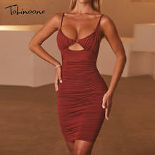 Tobinoone Spaghetti Strap Bodycon Dresses Women Pleated Hollow Out Bandage Backless Sexy Party Summer Mini Dress Night Clubwear 2024 - buy cheap