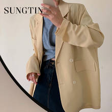 Sungtin-Blazer de oficina para mujer, chaqueta fina y holgada, estilo coreano, con doble botonadura, color negro, a la moda, 2021 2024 - compra barato
