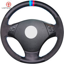 LQTENLEO-Protector de mano para volante de coche, gamuza de cuero genuino, color negro, para BMW E90, E91, 320, 318i, 320i, 325i, 330i, 320d, 328xi, X1, E84 2024 - compra barato