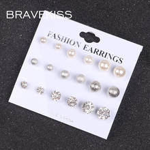 BRAVEKISS 9 Pairs Set of Earrings Pearl Cubic Zircon Earring Set Retro Stud Earrings Cute Fashion Jewelry for Women New BPE1510 2024 - buy cheap