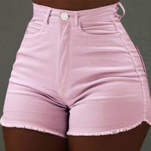 Pantalones cortos ajustados de Color liso para mujer, Jeans sexys de cintura alta, Color rosa, a la moda, para tienda 2024 - compra barato