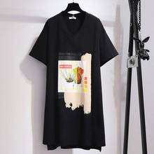 150Kg Plus Size Women's Summer Loose Printed V-Neck T-Shirt Dress Bust 155cm 6XL 7XL 8XL 9XL 10XL Front Short Back Long Dress 2024 - buy cheap