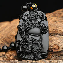 100% натуральный обсидиан ручная работа Guan Gong Guan Yu счастливый амулет кулон ожерелье 2024 - купить недорого
