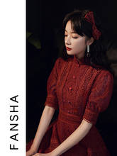 Chinese Style Elegant Lace Qipao Burgundy Vintage Embroidery Bride Wedding Party Dress Gown  Vestidos De Festa 2024 - buy cheap