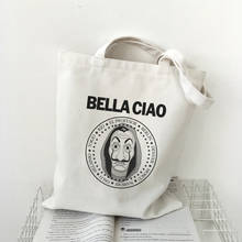 Bella Ciao Mask Male Letter Print shopping bag Large Shoulder Canvas Bags La Casa De Papel Camiseta Handbag Fun Women Bag Wallet 2024 - buy cheap