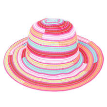 Chapéu de sol de algodão, chapéu feminino de aba larga, dobrável, chapéu com costura listrada para o ar livre, idílico, férias, praia, chapéu com salto grande 2024 - compre barato