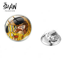 SIAN Classic Artist Gustav Klimt The Kiss Brooch Pins Famous Paintings Charm Stainless Steel Dress Clothes Pin Valentine Gift 2024 - buy cheap