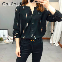 GALCAUR Print Chiffon Blouse V Neck Long Sleeve Single Breasted 2020 Spring Summer Loose Women's Shirt Korean Top Fashion New 2024 - buy cheap