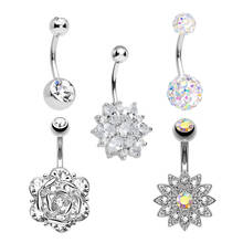 1PC Flower Piercing Navel Belly Button Rings Belly Piercing Crystal Surgical Steel Woman Body Jewelry Barbell Women Accessories 2024 - buy cheap