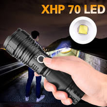 Высокомощный светодиодный светильник для вспышки с зумом, водонепроницаемый тактический XHP 70, 5 режимов, USB Перезаряжаемый фонарь, светильник для вспышки, фонарь для кемпинга, аккумулятор 26650 2024 - купить недорого