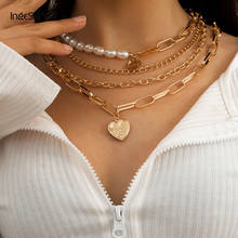 IngeSight.Z Punk Multi Layer Champagn Imitation Pearl Choker Necklace Collar Statement Love Heart Pendant Necklace Women Jewelry 2024 - buy cheap