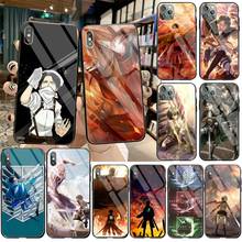 YJZFDYRM-funda de teléfono Shingeki No Kyojin, carcasa de vidrio templado para cliente de Anime para iPhone 11 Pro XR XS MAX 8X7 6S 6 Plus SE 2020 2024 - compra barato