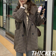 Wool Coat Women Classic Double Breasted Warm Thicker Autumn Winter Trendy Students Loose Leisure Plaid Korean Style Vintage ins 2024 - buy cheap