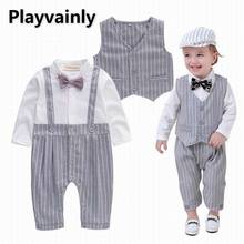 Boy Suit 2021 New Baby Tie straps Long Sleeve Jumpsuits +vest fashion 2PCS Outfits Set Baby Clothes E13892 2024 - buy cheap