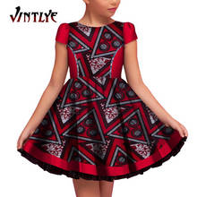 Детская африканская одежда для девочек, модное винтажное платье Дашики Кенте, одежда с принтом, летнее платье принцессы с коротким рукавом для девочек 2024 - купить недорого