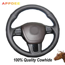 APPDEE Hand-stitched Black Genuine  Leather Steering Wheel Cover for  VW Touareg 2011 2012 2013 2014 2015 2016 2017 2024 - buy cheap