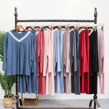 Conjunto de pijamas feminino, roupa de dormir feminina outono e primavera, roupa de casa com renda 2024 - compre barato