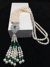 Collar de cuentas de perlas de agua dulce de 8-9mm, joyería de plata 925, collar de mujer, borla de jade exquisita 2024 - compra barato