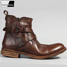 Botas de couro bovino genuíno, botas masculinas com ponta redonda e fivela, estilo japonês, sapatos de segurança para trabalho 2024 - compre barato